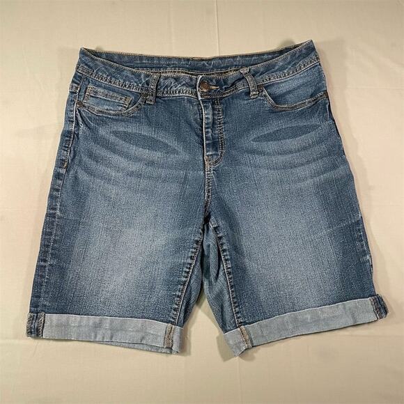 Faded Glory Women's Blue Denim Bermuda Shorts Size 14 Rolled Cuffs - Picture 1 of 7